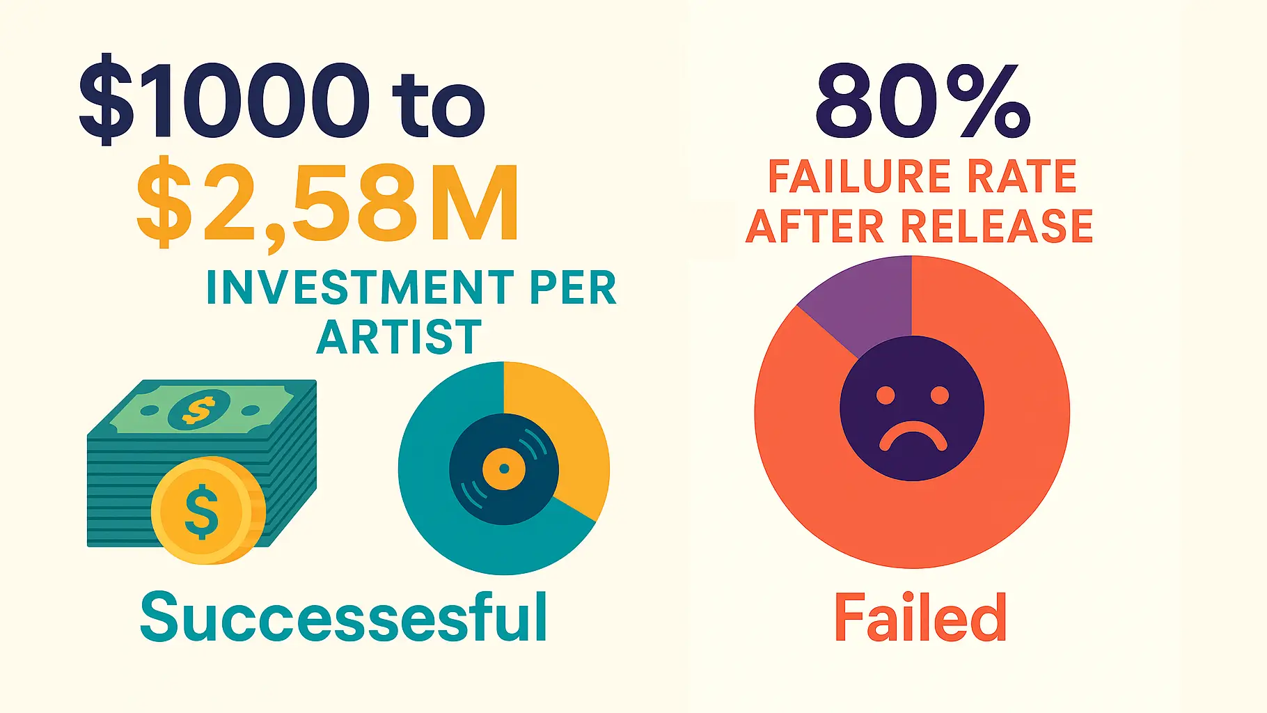 Music industry marketing investment statistics showing major label costs versus failure rates