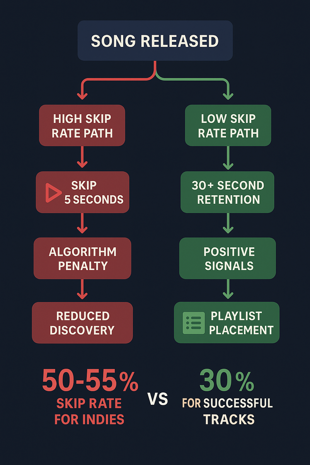 Music algorithm penalty flow chart streaming platform skip rate consequences playlist discovery impact independent artists